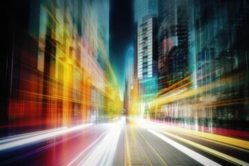 Obraz premium bustling urban skyline with towering skyscrapers and busy streets below. Generative AI