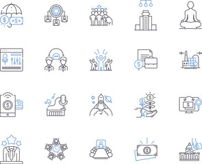 Incubators and Accelerators outline icons collection. Incubators, Accelerators, Startups, Innovation, Mentoring, Investment, Funding vector and illustration concept set. Networking, Support, Business