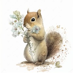 Cute Squirrel with Flower - A Timeless Symbol of Beauty (ai generated)