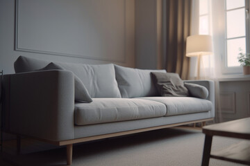 Minimalist living room interior with empty sofa,  Generative AI