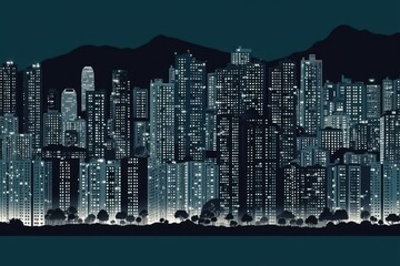 vibrant city skyline at night with illuminated skyscrapers. Generative AI