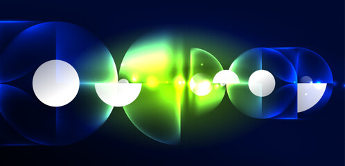 Neon light glowing circles vector abstract background