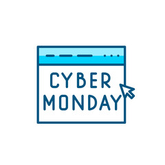 Cyber Monday online sale event. Browser page, words and map pointer