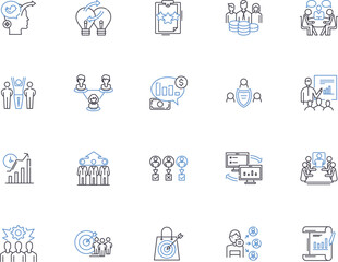 Management concept outline icons collection. Management, Concept, Planning, Leadership, Organizing, Control, Decision-Making vector and illustration concept set. Goal-Setting, Time-Management