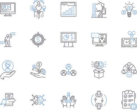 Financial Strategy Outline Icons Collection. Finance, Strategy, Investment, Budgeting, Planning, Savings, Wealth Vector And Illustration Concept Set. Risk, Profit, Credit Linear Signs