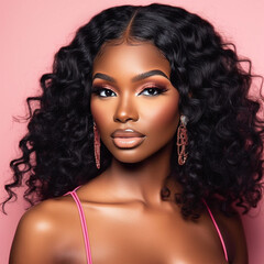 Beauty portrait of African American woman black hair model Generative AI