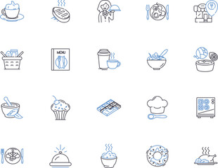 Culinary outline icons collection. Cooking, Eating, Baking, Cuisine, Chefs, Recipes, Spices vector and illustration concept set. Ingredients, Gourmet, Food linear signs