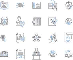 Bank and financial strategy outline icons collection. Banking, Finance, Strategy, Planning, Investing, Risk, Asset vector and illustration concept set. Funds,Management,Securities linear signs
