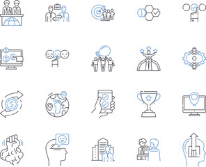 Business metrics outline icons collection. Revenue, Profit, Cost, Efficiency, Demand, Quality, Pricing vector and illustration concept set. Production, Performance, Volume linear signs