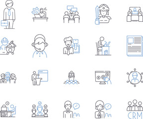Employee effectiveness outline icons collection. Productivity, Efficiency, Performance, Quality, Output, KPI, Skilled vector and illustration concept set. Motivation, Reliability, Accuracy linear