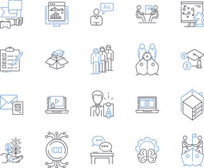 Balanced scorecard outline icons collection. Scorecard, Balanced, Metrics, Performance, Strategize, Objectives, Financial vector and illustration concept set. Measures, Initiatives, Perspectives