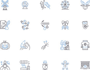 Holidays outline icons collection. Vacation, Festive, Trip, Celebration, Fete, Break, Holiday vector and illustration concept set. Convivial, Joyous, Gaiety linear signs