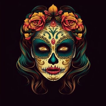 Dia de los muertos, Maxican mask girl, Generative Ai