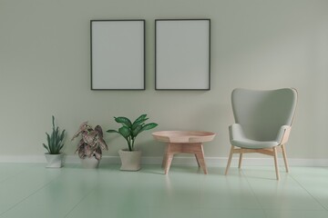 Photo frame mock up.living room design. empty room design interio. 3d rendering