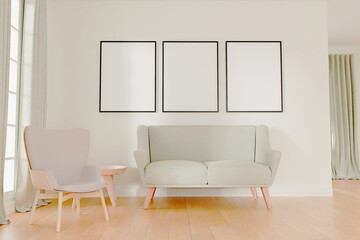 Photo frame mock up.living room design. empty room design interio. 3d rendering