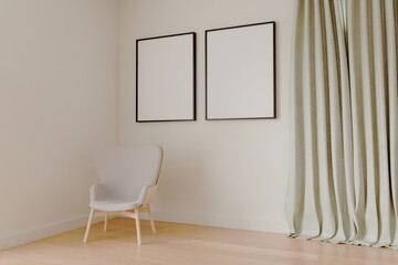 Photo frame mock up.living room design. empty room design interio. 3d rendering
