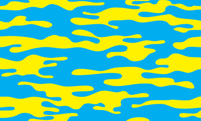 Camouflage seamless pattern repeat print. Vector illustration. blue and yellow color texture - 593141582
