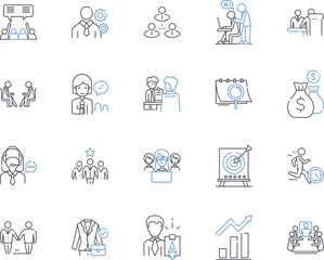 Leadership skills outline icons collection. seperateLeadership, Skills, Persuasion, Assertiveness, Communication, Motivation, Decision-Making vector and illustration concept set. Problem-Solving