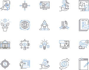 Business and accounting outline icons collection. Finance, Accounting, Taxes, Management, BB, Marketing, Banking vector and illustration concept set. Business, Auditing, Budgeting linear signs