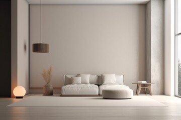 Fototapeta na wymiar Modern bright home interior background, wall mock up. Generative AI
