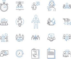 Investment company outline icons collection. Investment, Company, Banking, Funds, Assets, Stocks, Securities vector and illustration concept set. Bonds, Risk, Gain linear signs