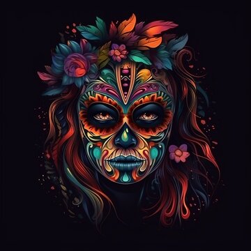 Dia de los muertos, Maxican mask girl, Generative Ai