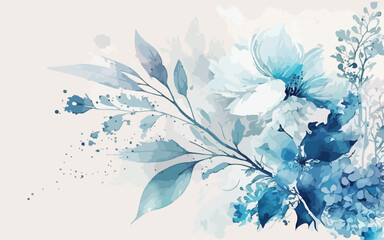 Abstract art background vector. Luxury minimal style wallpaper with blue watercolor flower blue and white watercolor flower art. watercolor blue flower and white splash and white background.