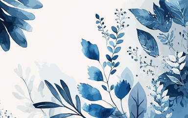 Abstract art background vector. Luxury minimal style wallpaper with blue watercolor flower blue and white watercolor flower art. watercolor blue flower and white splash and white background.