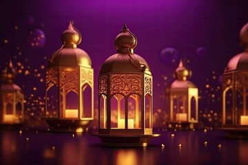 Fototapeta na wymiar lantern ramadan islamic, eid mubarak banner with generative AI 