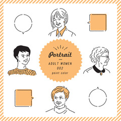 年配女性のポートレートイラストセット（カラー）