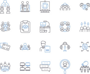 Corporate workshop outline icons collection. Corporate, Workshop, Training, Seminar, Business, Planning, Management vector and illustration concept set. Development, Skills, Conclave linear signs