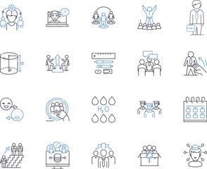 Mentorship and coaching outline icons collection. Mentorship, Coaching, Guidance, Development, Support, Training, Education vector and illustration concept set. Advice, Encouragement, Relationship