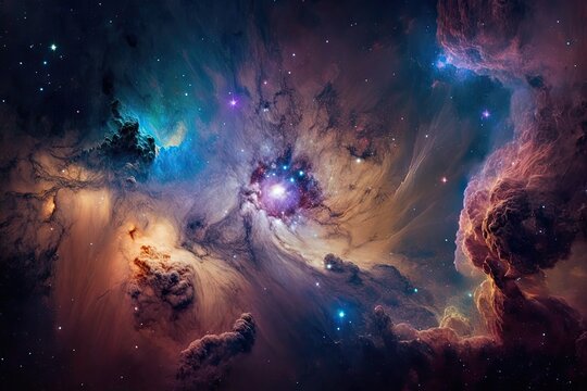 High definition star field, colorful night sky space. Nebula and galaxies in space. Astronomy concept background. Generative AI