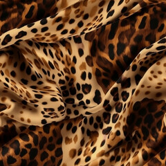 Luxury leopard themed style silk fabric, elegant seamless pattern, realistic light and shadow background, photorealistic wallpaper, generative ai