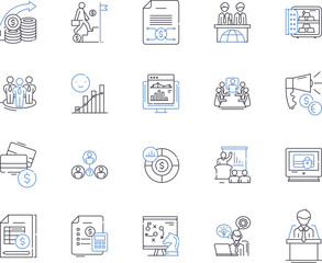 Financial reporting and auditing outline icons collection. Accounting, Auditing, Financials, Statement, Reporting, Analysis, Oversight vector and illustration concept set. Compliance, Disclosure, Gaap