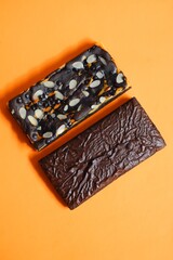 Brownies cake in orange background 
