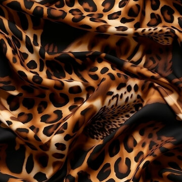 Luxury leopard themed style silk fabric, elegant seamless pattern, realistic light and shadow background, photorealistic wallpaper, generative ai