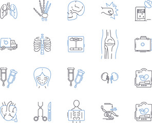 Health therapy outline icons collection. Therapy, Health, Medical, Mental, Wellness, Care, Treatment vector and illustration concept set. Rehabilitation, Physiotherapy, Psychoanalysis linear signs