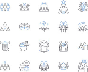Fototapeta premium Company team outline icons collection. Company, Team, Corporate, Group, Staff, Members, Employees vector and illustration concept set. Colleagues, Executives, Managers linear signs