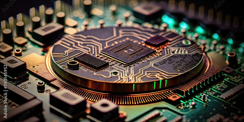 Wall mural Detailed Photo of Hardware Disc, Technology Hardware Close Up Shot. Macro Photography. Electronic Circuit Board. Generative AI