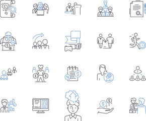 Office workers outline icons collection. Office, Workers, Clerk, Employee, Manager, Professional, Typist vector and illustration concept set. Receptionist, Accountant, Adviser linear signs