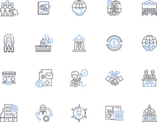 Globalization outline icons collection. Internationalization, Interconnection, Connection, Connectivity, Integration, Unification, Linkage vector and illustration concept set. Openness, Borderless