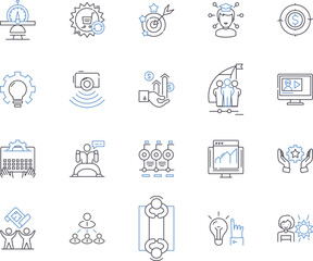 Entrepreneurship and Innovation outline icons collection. Entrepreneurship, Innovation, Startups, Business, Creativity, Risk, Ventures vector and illustration concept set. Agility, Planning, Finance