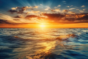 Naklejka na ściany i meble calming background image of the sun setting into the water. Generative AI