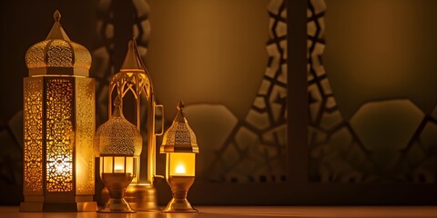 Ramadan Kareem. Vintage arabic lantern. AI Generated. - 593148509