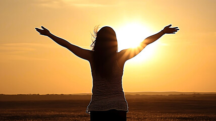 Fototapeta premium a girl with sunset made by AI