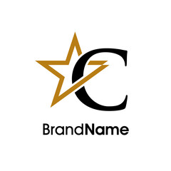 Elegant Initial C Gold Star Logo