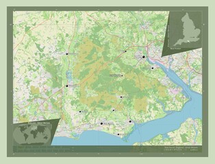 New Forest, England - Great Britain. OSM. Labelled points of cities