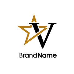 Fototapeta premium Elegant Initial V Gold Star Logo