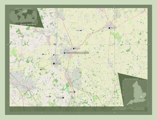 North Hertfordshire, England - Great Britain. OSM. Labelled points of cities